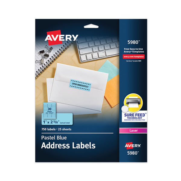 Avery® High-Visibility Permanent Laser ID Labels, 1 x 2.63, Pastel Blue, 750/Pack (AVE5980)