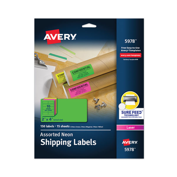 Avery® High-Visibility Permanent Laser ID Labels, 2 x 4, Asst. Neon, 150/Pack (AVE5978)