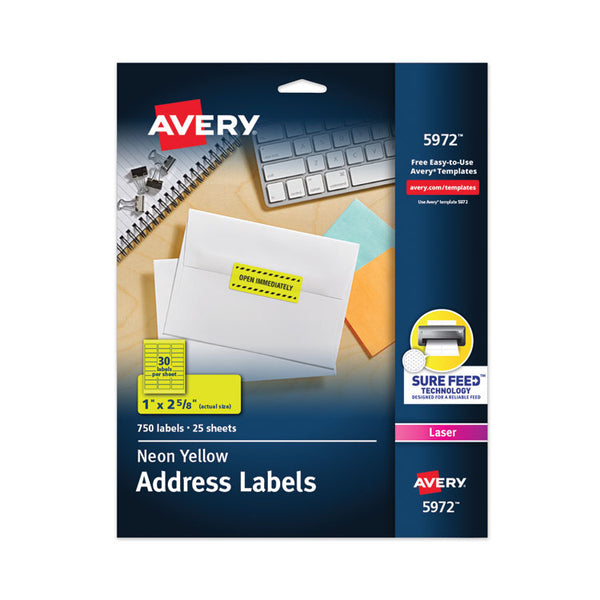 Avery® High-Visibility Permanent Laser ID Labels, 1 x 2.63, Neon Yellow, 750/Pack (AVE5972)