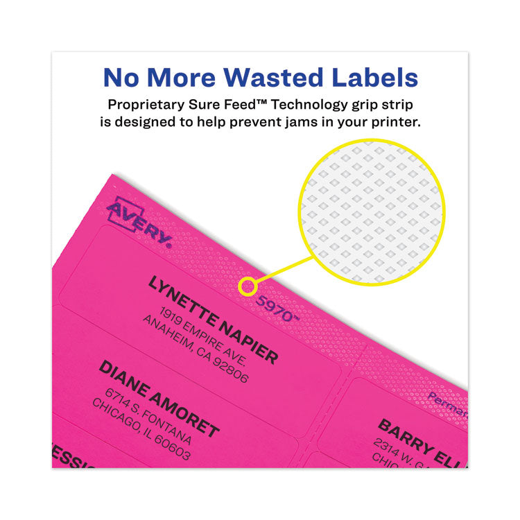 Avery® High-Vis Removable Laser/Inkjet ID Labels w/ Sure Feed, 3.33 x 4, Neon, 72/PK (AVE6482) Pack of 72