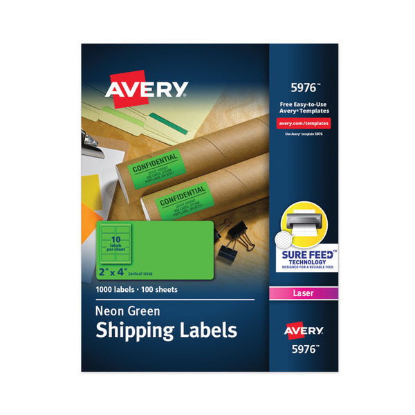 Avery® High-Visibility Permanent Laser ID Labels, 2 x 4, Neon Green, 1000/Box (AVE5976)