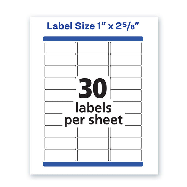 Avery® Waterproof Address Labels with TrueBlock and Sure Feed, Laser Printers, 1 x 2.63, White, 30/Sheet, 50 Sheets/Pack (AVE5520)