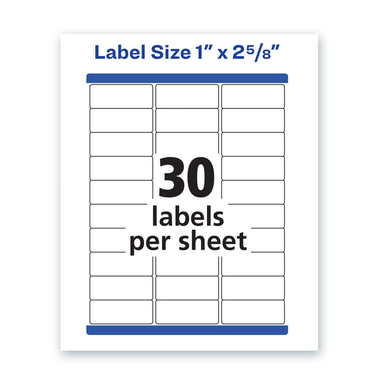 Avery® Waterproof Address Labels with TrueBlock and Sure Feed, Laser Printers, 1 x 2.63, White, 30/Sheet, 50 Sheets/Pack (AVE5520)