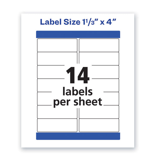 Avery® Waterproof Address Labels with TrueBlock and Sure Feed, Laser Printers, 1.33 x 4, White, 14/Sheet, 50 Sheets/Pack (AVE5522)