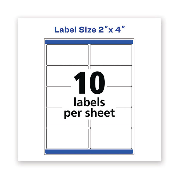 Avery Waterproof Shipping Labels with TrueBlock and Sure Feed, Laser Printers, 2 x 4, White, 10/Sheet, 500 Sheets/Box (AVE95523)