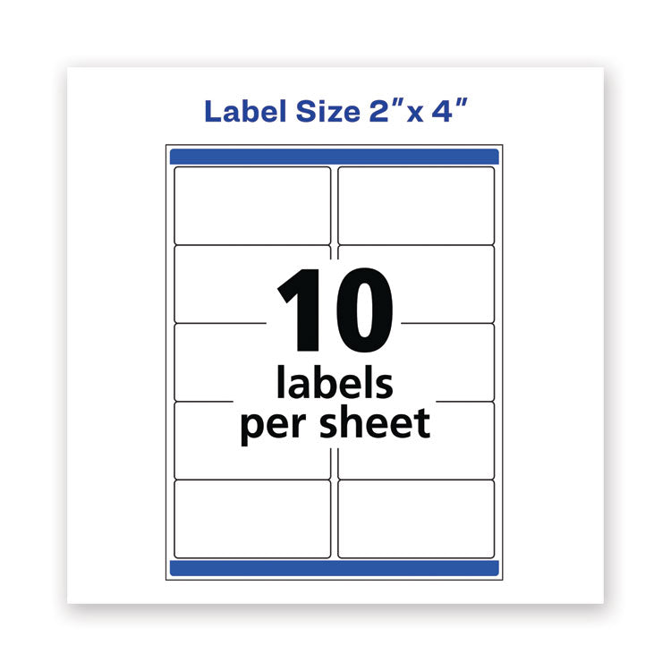 Avery Waterproof Shipping Labels with TrueBlock and Sure Feed, Laser Printers, 2 x 4, White, 10/Sheet, 500 Sheets/Box (AVE95523)