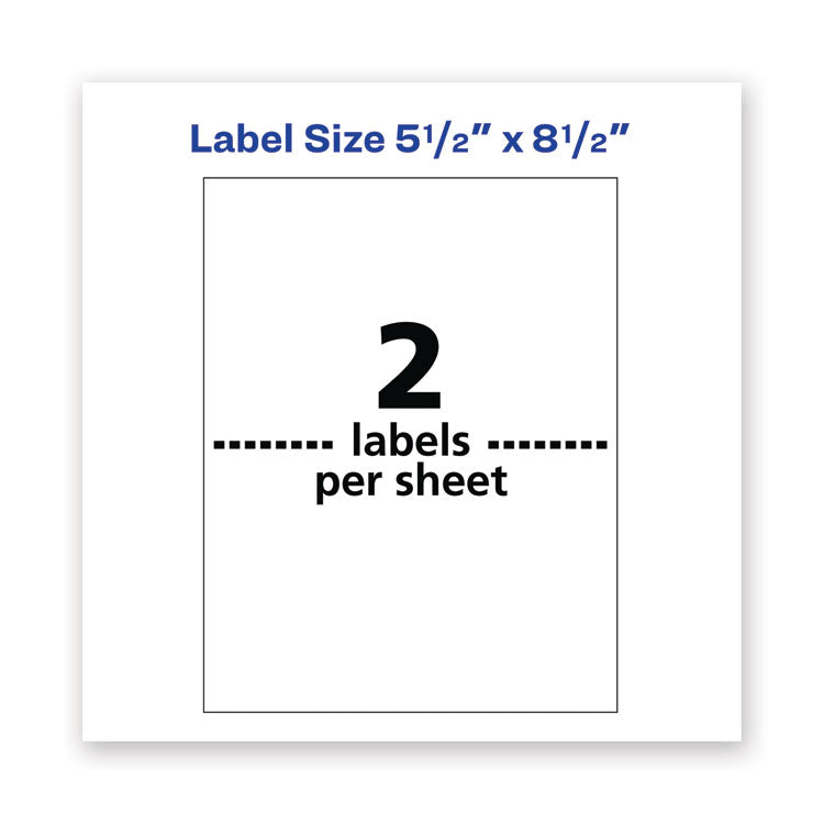 Avery® Waterproof Shipping Labels with TrueBlock Technology, Laser Printers, 5.5 x 8.5, White, 2/Sheet, 500 Sheets/Box (AVE95526)