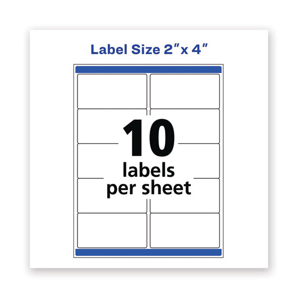 Avery® Waterproof Shipping Labels with TrueBlock and Sure Feed, Laser Printers, 2 x 4, White, 10/Sheet, 50 Sheets/Pack (AVE5523)