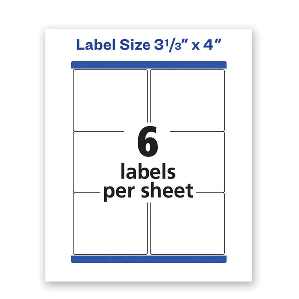 Avery® Waterproof Shipping Labels with TrueBlock and Sure Feed, Laser Printers, 3.33 x 4, White, 6/Sheet, 50 Sheets/Pack (AVE5524)