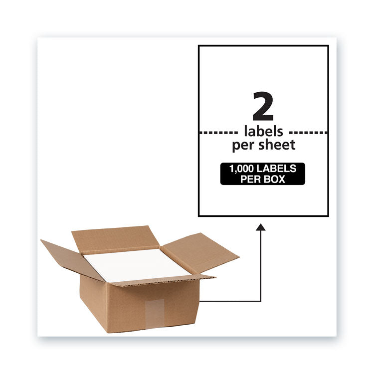 Avery® Waterproof Shipping Labels with TrueBlock Technology, Laser Printers, 5.5 x 8.5, White, 2/Sheet, 500 Sheets/Box (AVE95526)