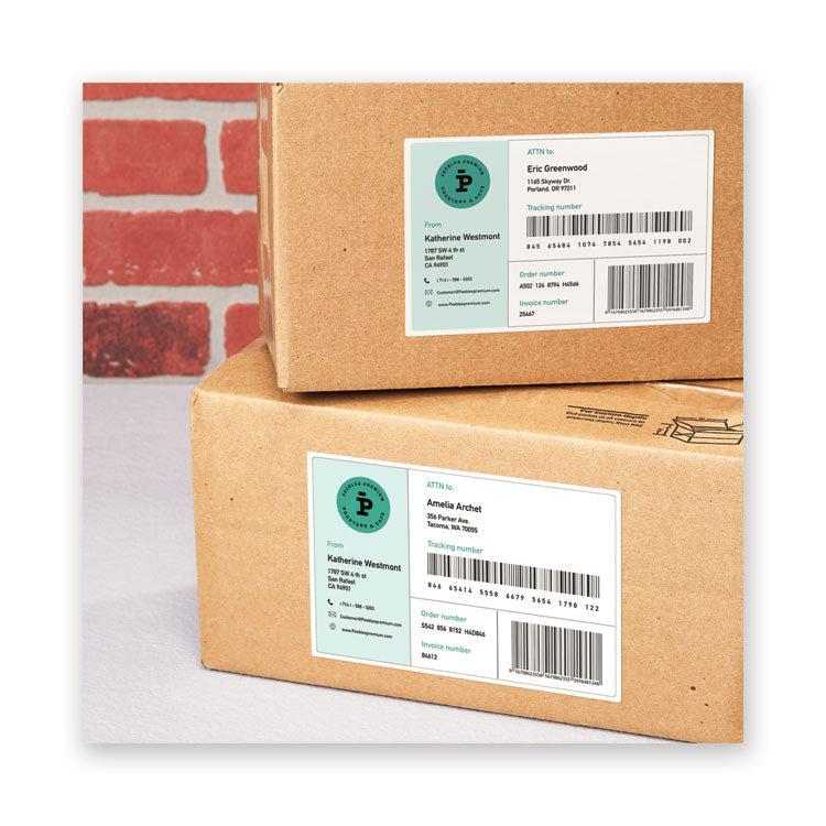 Avery® Waterproof Shipping Labels with TrueBlock Technology, Laser Printers, 5.5 x 8.5, White, 2/Sheet, 500 Sheets/Box (AVE95526)