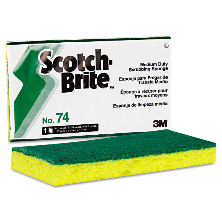 Scotch-Brite™ PROFESSIONAL Medium-Duty Scrubbing Sponge, 3.6 x 6.1, 0.7" Thick, Yellow/Green, 20/Carton (MMM74)