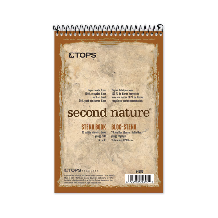 TOPS™ Second Nature Recycled Notepads, Gregg Rule, Brown Cover, 70 White 6 x 9 Sheets (TOP74690) Each