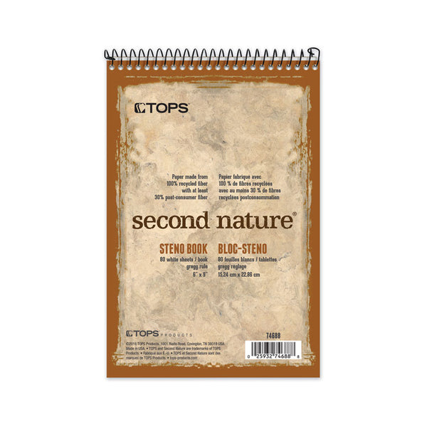 TOPS™ Second Nature Recycled Notepads, Gregg Rule, Brown Cover, 80 White 6 x 9 Sheets (TOP74688)