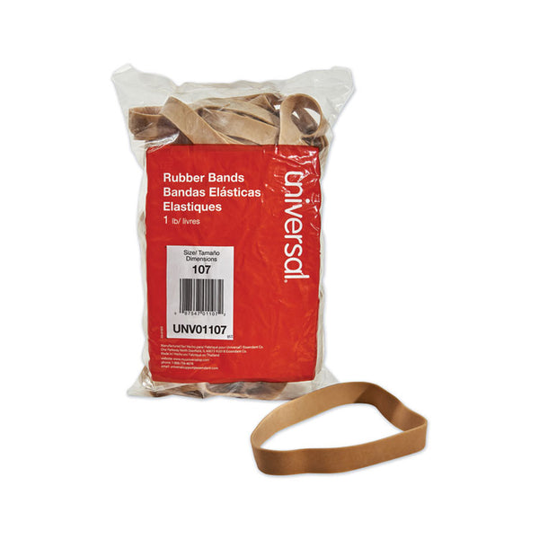 Universal® Rubber Bands, Size 107, 0.06" Gauge, Beige, 1 lb Box, 40/Pack (UNV01107)