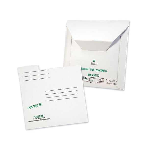 Quality Park™ Redi-File Disk Pocket/Mailer for CDs/DVDs, Square Flap, Tuck-Tab Closure, 6 x 5.88, White, 10/Pack (QUA64112) Pack of 10