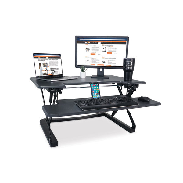 Victor® High Rise Height Adjustable Standing Desk with Keyboard Tray, 36" x 31.25" x 5.25" to 20", Gray/Black (VCTDCX760G)