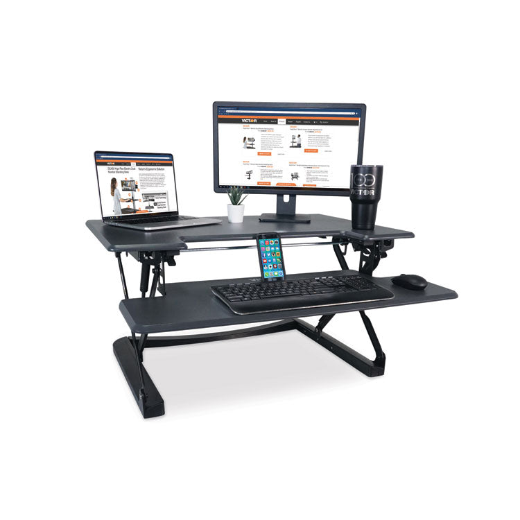 Victor® High Rise Height Adjustable Standing Desk with Keyboard Tray, 36" x 31.25" x 5.25" to 20", Gray/Black (VCTDCX760G) Each