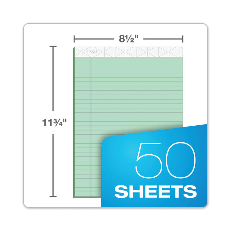 TOPS™ Prism + Colored Writing Pads, Wide/Legal Rule, 50 Pastel Green 8.5 x 11.75 Sheets, 12/Pack (TOP63190)