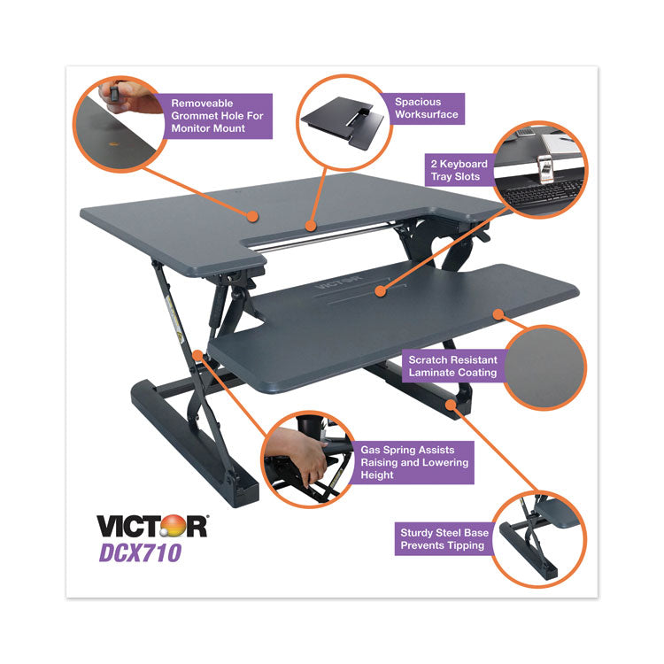 Victor® High Rise Height Adjustable Standing Desk with Keyboard Tray, 31" x 31.25" x 5.25" to 20", Gray/Black (VCTDCX710G) Each