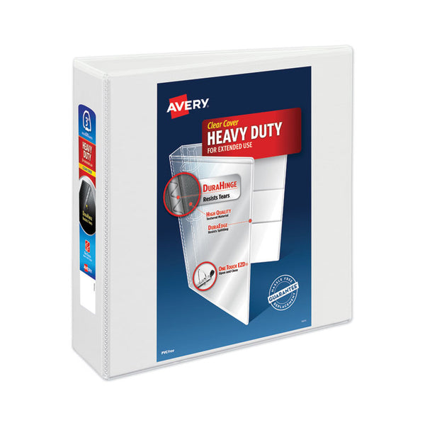 Avery® Heavy-Duty View Binder with DuraHinge and Locking One Touch EZD Rings, 3 Rings, 3" Capacity, 11 x 8.5, White (AVE79193)