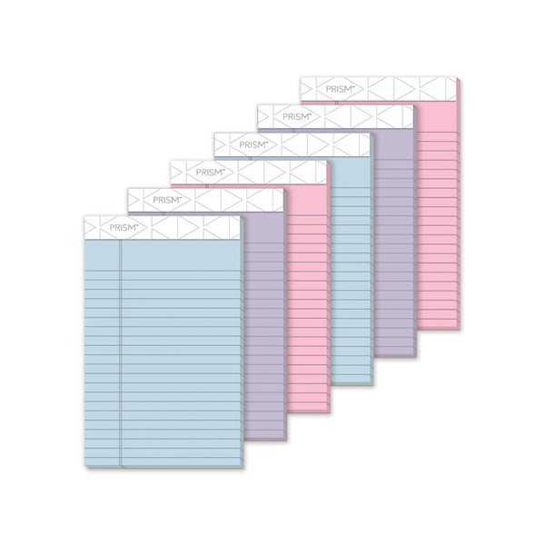 TOPS™ Prism + Colored Writing Pads, Narrow Rule, 50 Assorted Pastel-Color 5 x 8 Sheets, 6/Pack (TOP63016)