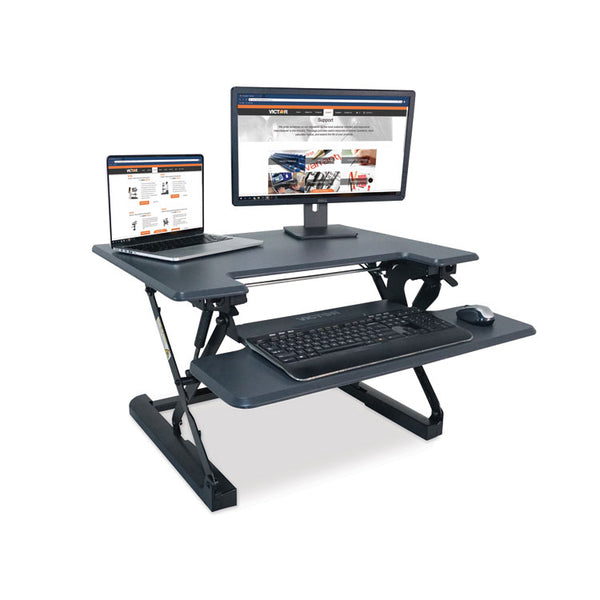 Victor® High Rise Height Adjustable Standing Desk with Keyboard Tray, 31" x 31.25" x 5.25" to 20", Gray/Black (VCTDCX710G)