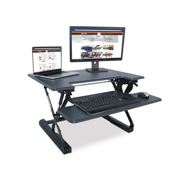 Victor® High Rise Height Adjustable Standing Desk with Keyboard Tray, 31" x 31.25" x 5.25" to 20", Gray/Black (VCTDCX710G) Each