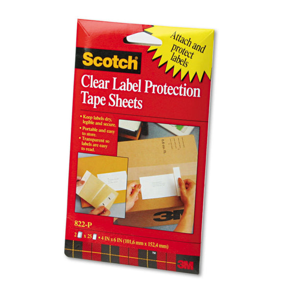 Scotch® ScotchPad Label Protection Tape Sheets, 4" x 6", Clear, 25/Pad, 2 Pads/Pack (MMM822P)