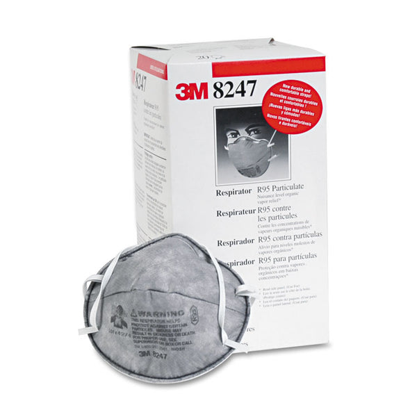 3M™ R95 Particulate Respirator w/Nuisance-Level Organic Vapor Relief, One Size Fits All, 20/Box (MMM8247)