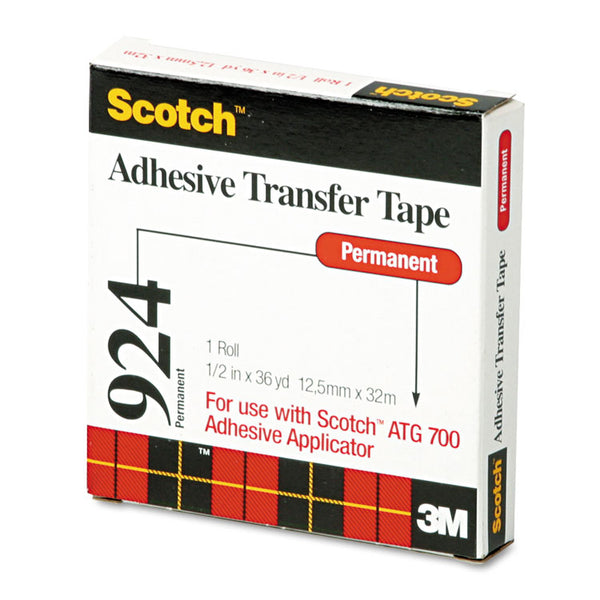 Scotch® ATG Adhesive Transfer Tape, Permanent, Holds Up to 0.5 lbs, 0.5" x 36 yds, Clear (MMM92412)