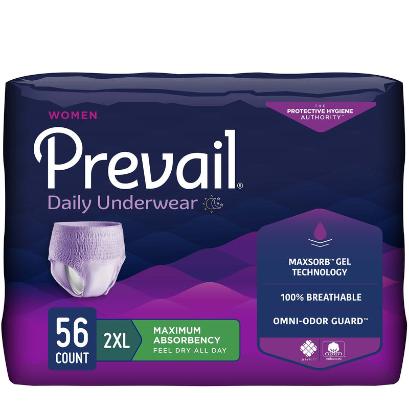 Prevail® Daily Underwear Female Adult Absorbent Underwear Pull On with Tear Away Seams 2X-Large Disposable Heavy Absorbency (1126187_CS) 56/CS