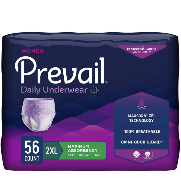 Prevail® Daily Underwear Female Adult Absorbent Underwear Pull On with Tear Away Seams 2X-Large Disposable Heavy Absorbency (1126187_BG) 14/BG