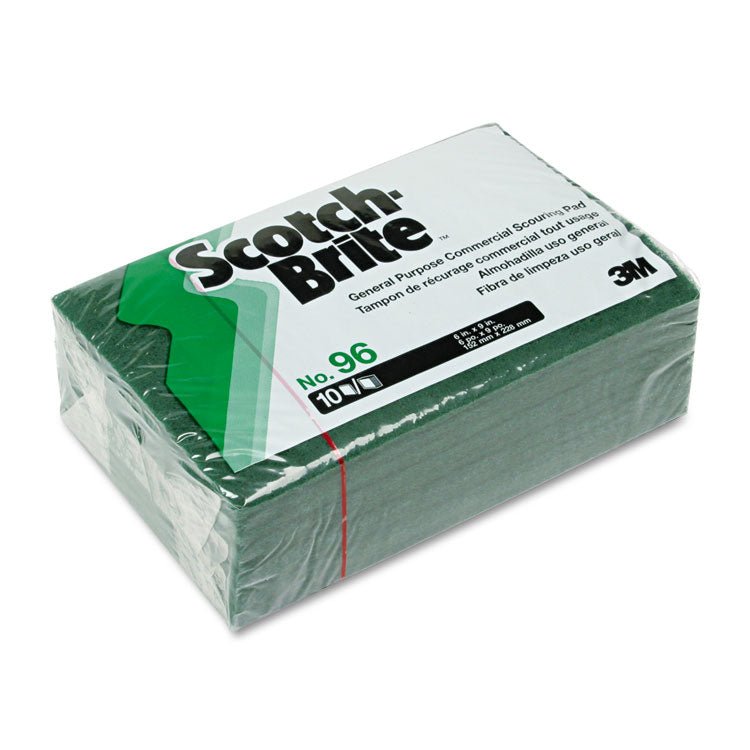 Scotch-Brite™ PROFESSIONAL Commercial Scouring Pad 96, 6 x 9, Green, 10/Pack (MMM96CC)