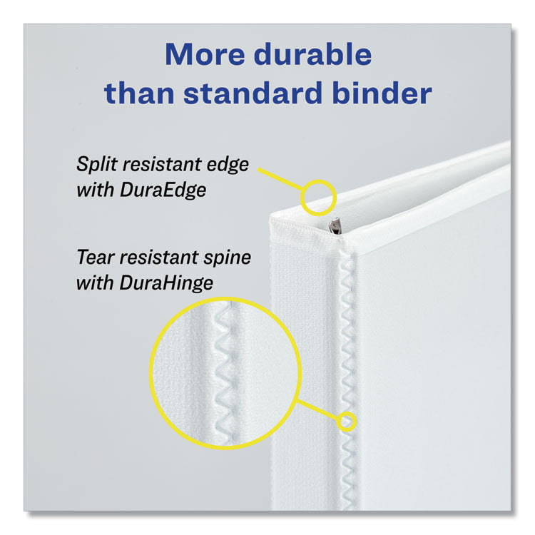 Avery® Heavy-Duty View Binder with DuraHinge and One Touch Slant Rings, 3 Rings, 0.5" Capacity, 11 x 8.5, White (AVE79767)