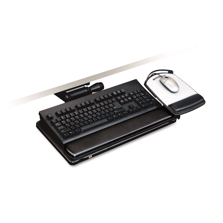 3M™ Easy Adjust Keyboard Tray, Highly Adjustable Platform, 23" Track, Black (MMMAKT150LE)