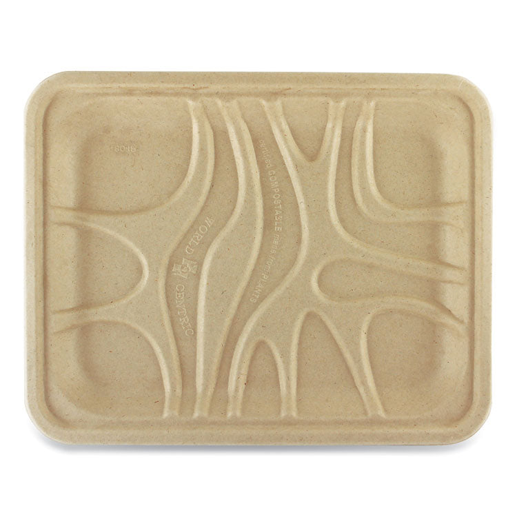World Centric® Fiber Trays, PLA Lined, PFAS Free, 1-Compartment, 9.1 x 7.1 x 0.7, Natural, Paper, 500/Carton (WORTRSC4SLLF) Case of 500