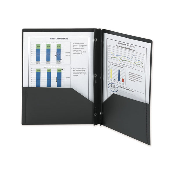 Smead™ Poly Two-Pocket Folder with Fasteners, 180-Sheet Capacity, 11 x 8.5, Black, 25/Box (SMD87725)