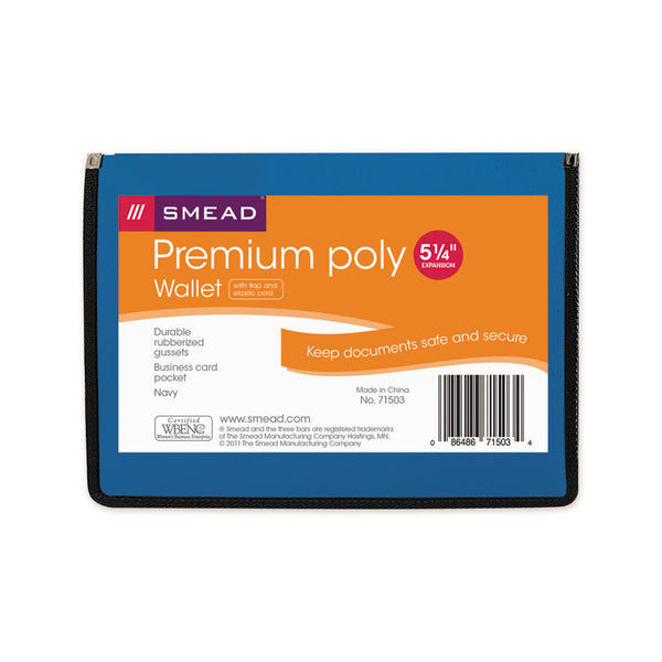 Smead™ Poly Premium Wallets, 5.25" Expansion, 1 Section, Elastic Cord Closure, Letter Size, Navy Blue (SMD71503)