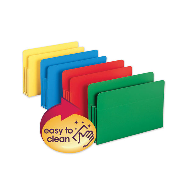 Smead™ Poly Drop Front File Pockets, 3.5" Expansion, Legal Size, Assorted Colors, 4/Box (SMD73550)