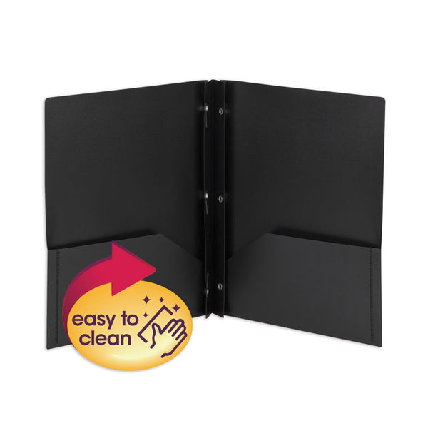 Smead™ Poly Two-Pocket Folder with Fasteners, 180-Sheet Capacity, 11 x 8.5, Black, 25/Box (SMD87725)