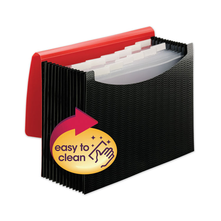 Smead™ 12-Pocket Poly Expanding File, 0.88" Expansion, 12 Sections, Cord/Hook Closure, 1/6-Cut Tabs, Letter Size, Black/Red (SMD70866)