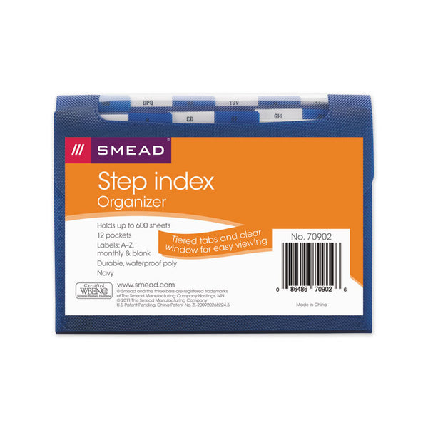Smead™ Step Index Organizer, 12 Sections, Cord/Hook Closure, 1/6-Cut Tabs, Letter Size, Navy (SMD70902)