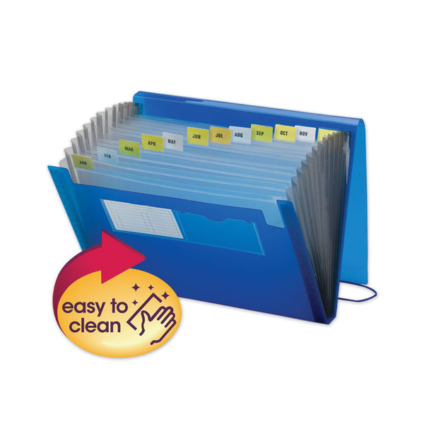 Smead™ Expanding File With Color Tab Inserts, 9" Expansion, 12 Sections, Elastic Cord Closure, 1/12-Cut Tabs, Letter Size, Blue (SMD70876)
