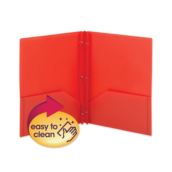 Smead™ Poly Two-Pocket Folder with Fasteners, 180-Sheet Capacity, 11 x 8.5, Red, 25/Box (SMD87727)