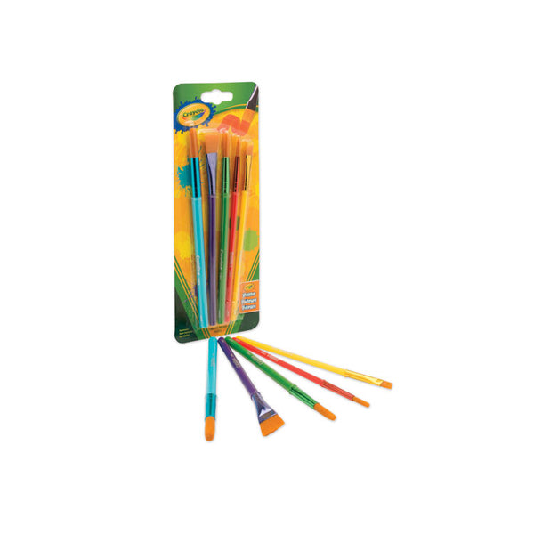 Crayola® Arts and Craft Brush Set, Assorted Sizes, Natural Hair, Angled, Flat, Round, 5/Set (CYO053506)