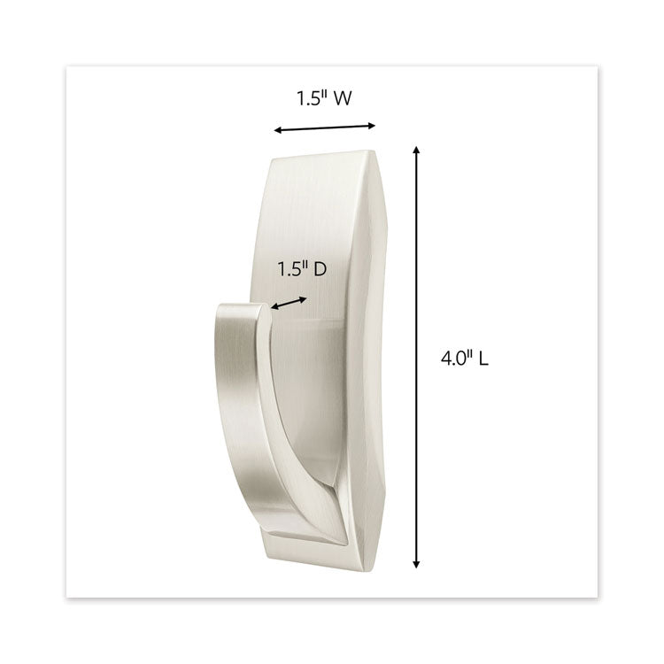 Command™ Bath Hook, Large, Metal, Satin Nickel, 5 lb Capacity, 1 Hook and 2 Strips (MMM70005080679)