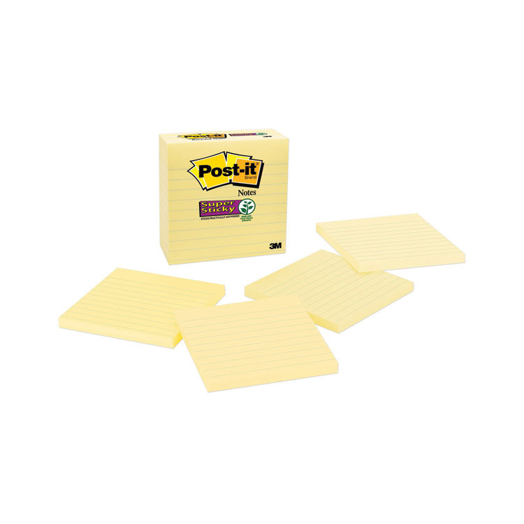 Post-it® Notes Super Sticky Pads in Canary Yellow, Note Ruled, 4" x 4", 90 Sheets/Pad, 4 Pads/Pack (MMM70005166353)