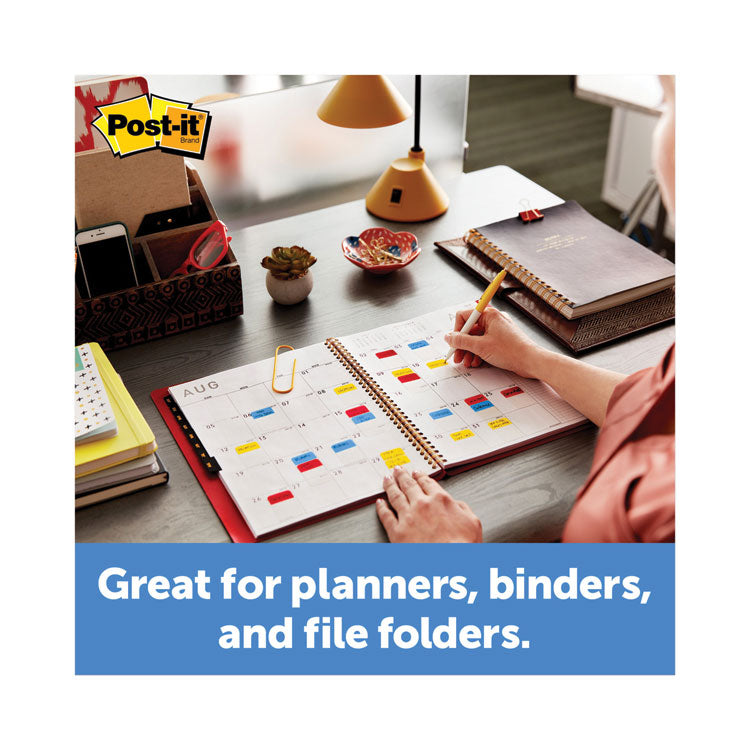 Post-it® 1" Wide Tabs with Dispenser, Aqua, Lime, Red, Yellow, 88/Pack (MMM70005179232) Pack of 88