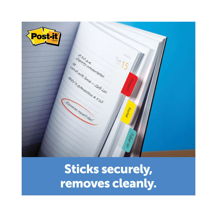 Post-it® 1" Wide Tabs with Dispenser, Aqua, Lime, Red, Yellow, 88/Pack (MMM70005179232) Pack of 88